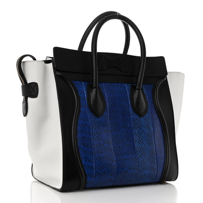 Celine Snakeskin Smooth Calfskin Mini Tri-Color Luggage Blue Black White 3 of 13