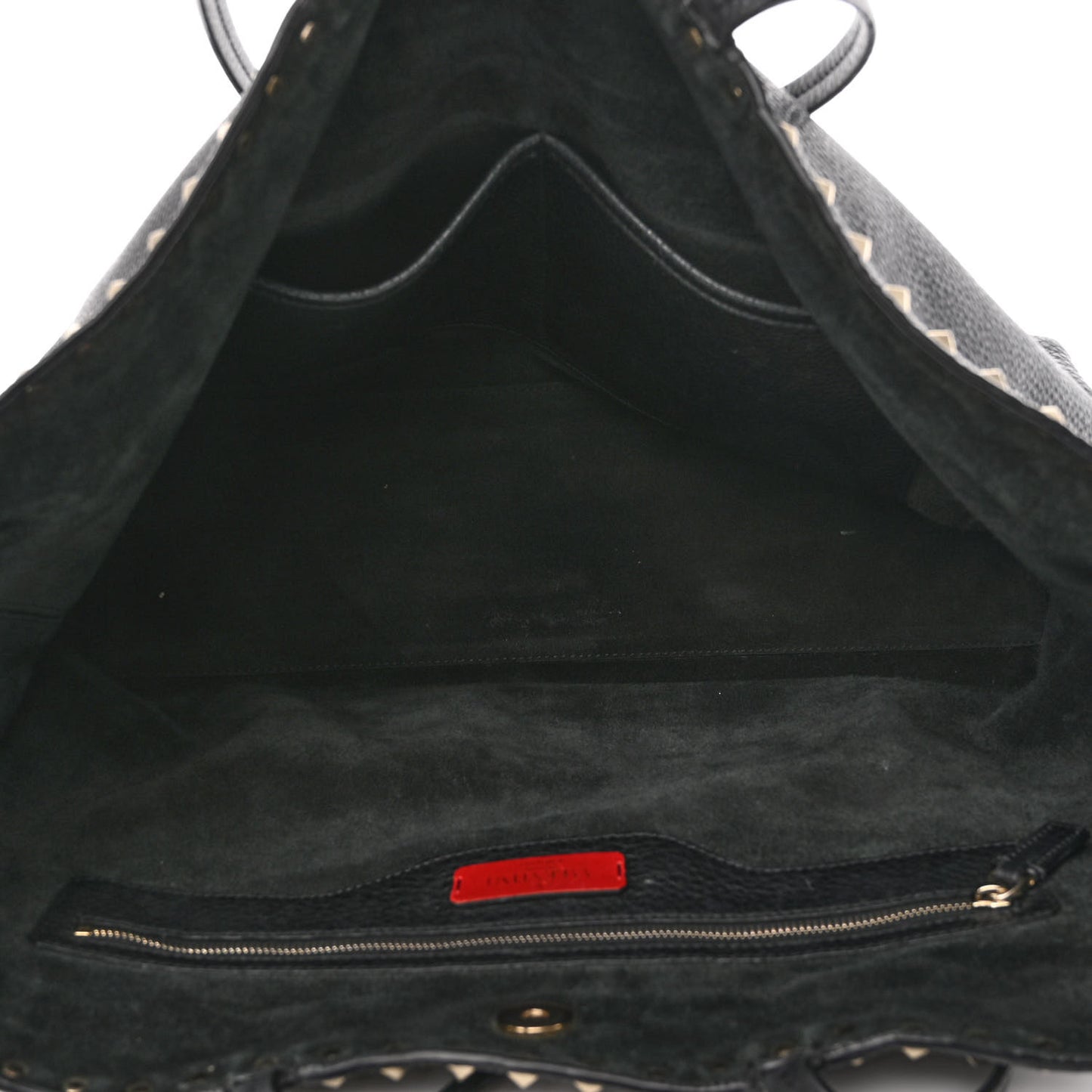 Grained Calfskin Rockstud Shoulder Tote Black