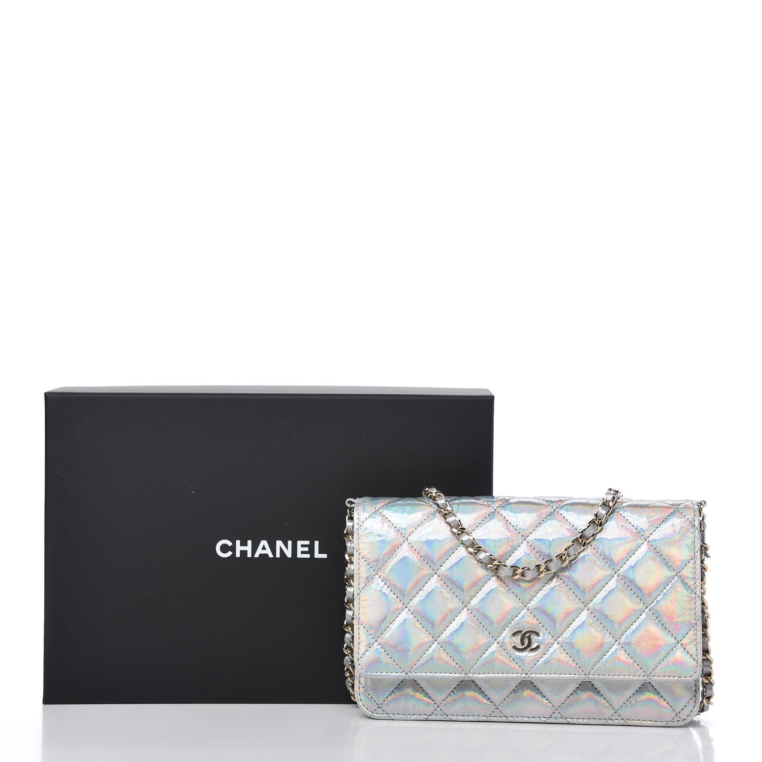 Chanel Iridescent Goatskin Quilted Wallet On Chain WOC Silver 11 of 11