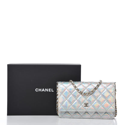 Chanel Iridescent Goatskin Quilted Wallet On Chain WOC Silver 11 of 11