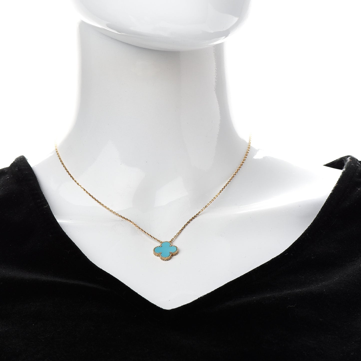18K Yellow Gold Turquoise Vintage Alhambra Pendant Necklace
