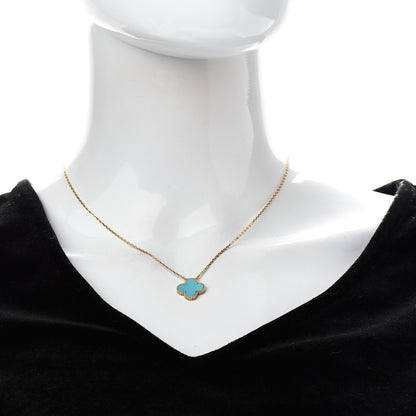 Van Cleef & Arpels 18K Yellow Gold Turquoise Vintage Alhambra Pendant Necklace 2 of 6