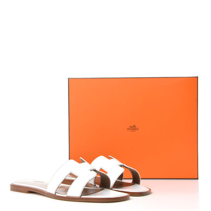 Hermes Box Calfskin Oran Sandals 38 White 9 of 9