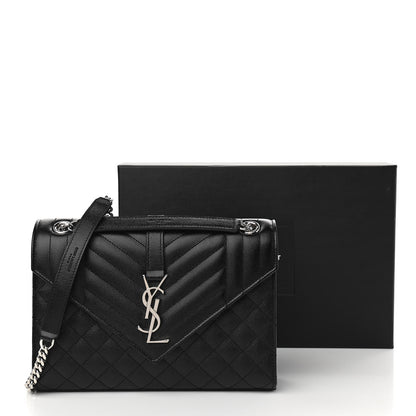 Saint Laurent Grain De Poudre Textured Mixed Matelasse Triquilt Medium Monogram Satchel Black 11 of 11