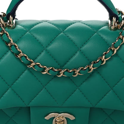 Chanel Lambskin Quilted Bi-Color Mini Top Handle Rectangular Flap Green Dark Blue 8 of 10
