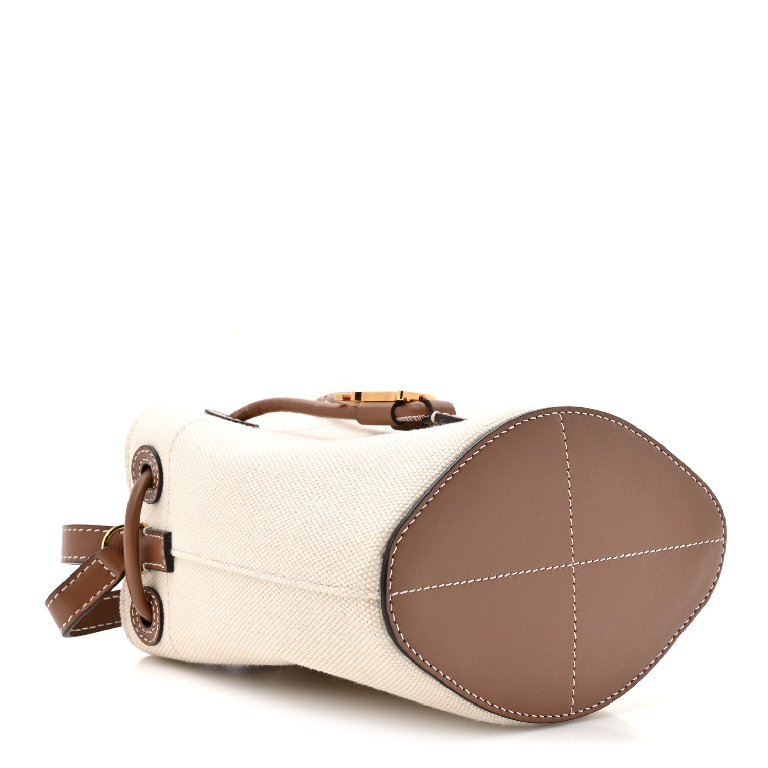 Burberry Canvas Calfskin Mini TB Drawstring Bucket Bag Natural Tan 4 of 10