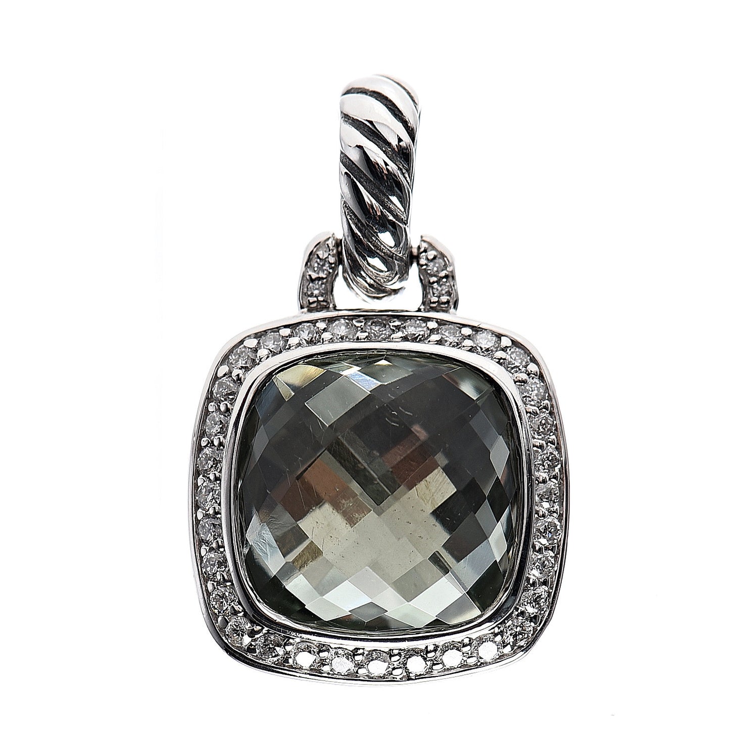 Sterling Silver Diamond Prasiolite 11mm Albion Enhancer Pendant