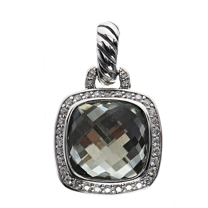 David Yurman Sterling Silver Diamond Prasiolite 11mm Albion Enhancer Pendant 1 of 3