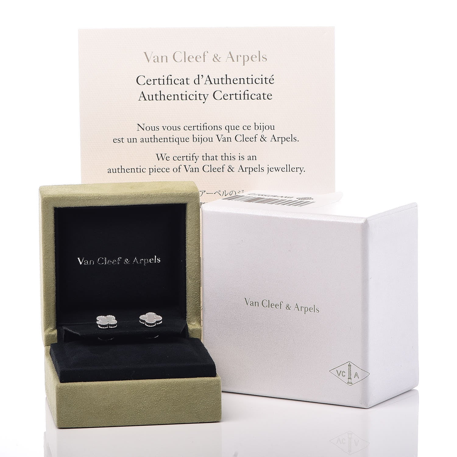 Van Cleef & Arpels 18K White Gold Mother of Pearl Sweet Alhambra Earrings 6 of 6