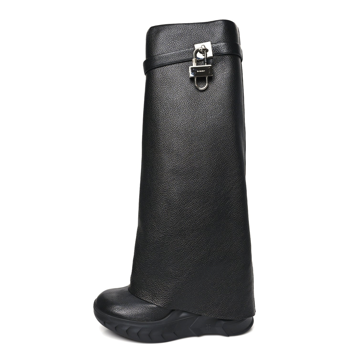 Givenchy Grained Calfskin Shark Lock Biker Knee Boots 41 Black 1 of 7
