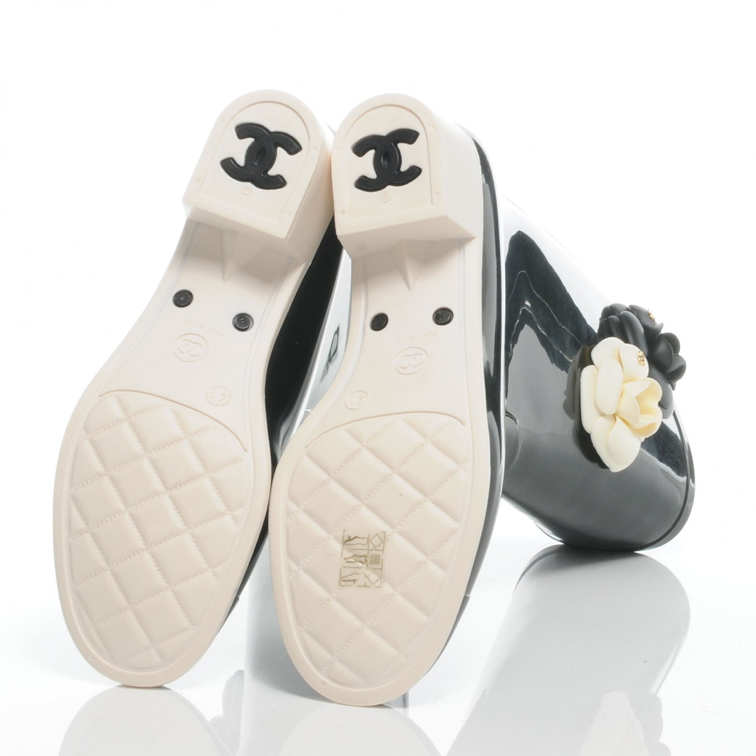 Chanel Rubber Camelia Rain Boots 41 Black White 5 of 6