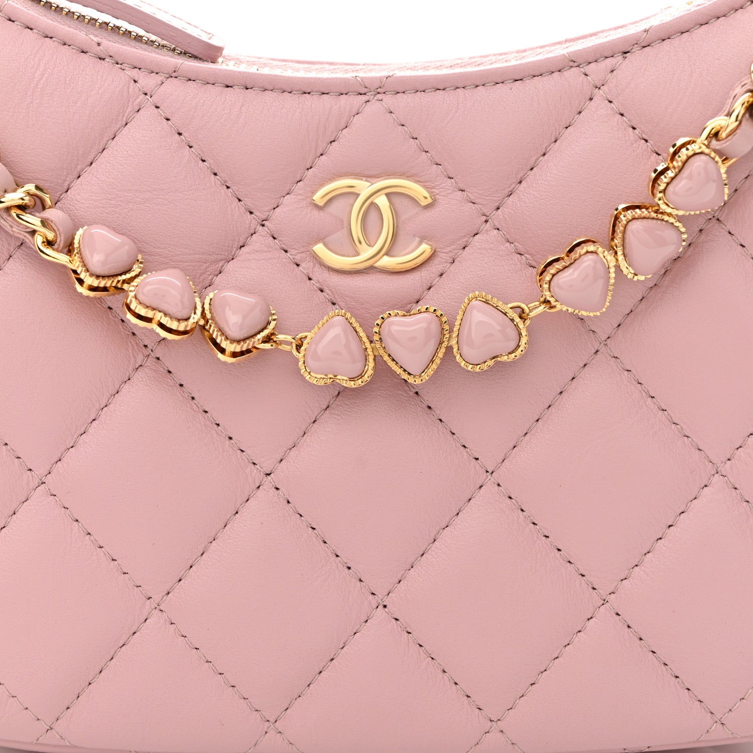 Chanel Shiny Crumpled Calfskin Quilted Enamel Heart Hobo Light Pink 8 of 11