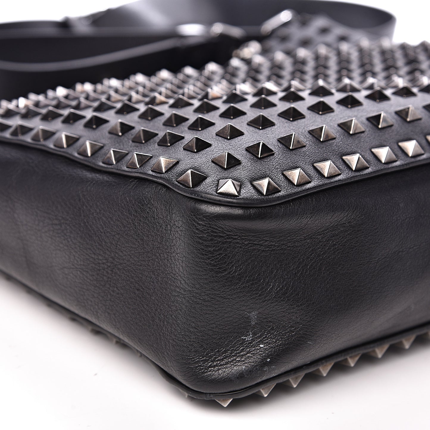 Calfskin Large Rockstud All Over Flip-Lock Messenger Bag Black