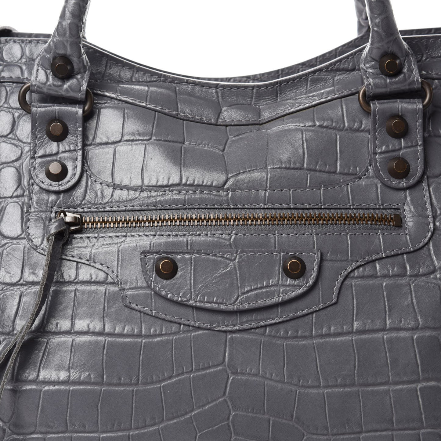 Calfskin Crocodile Embossed Classic Hardware City Gris Beton