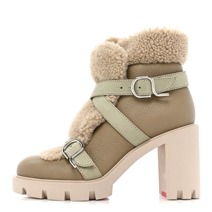 Christian Louboutin Calfskin Shearling Pole Chic 70 Booties 39 Champignon 1 of 13