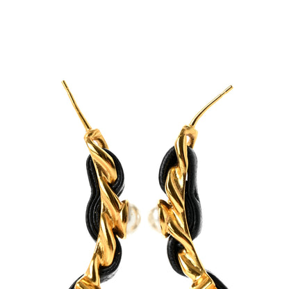 Chanel Lambskin Pearl CC Chain Hoop Earrings Gold Black 4 of 5