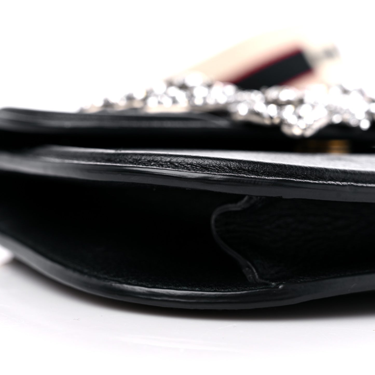 Calfskin Web Crystal Butterfly Stripe Small Totem Shoulder Bag Black