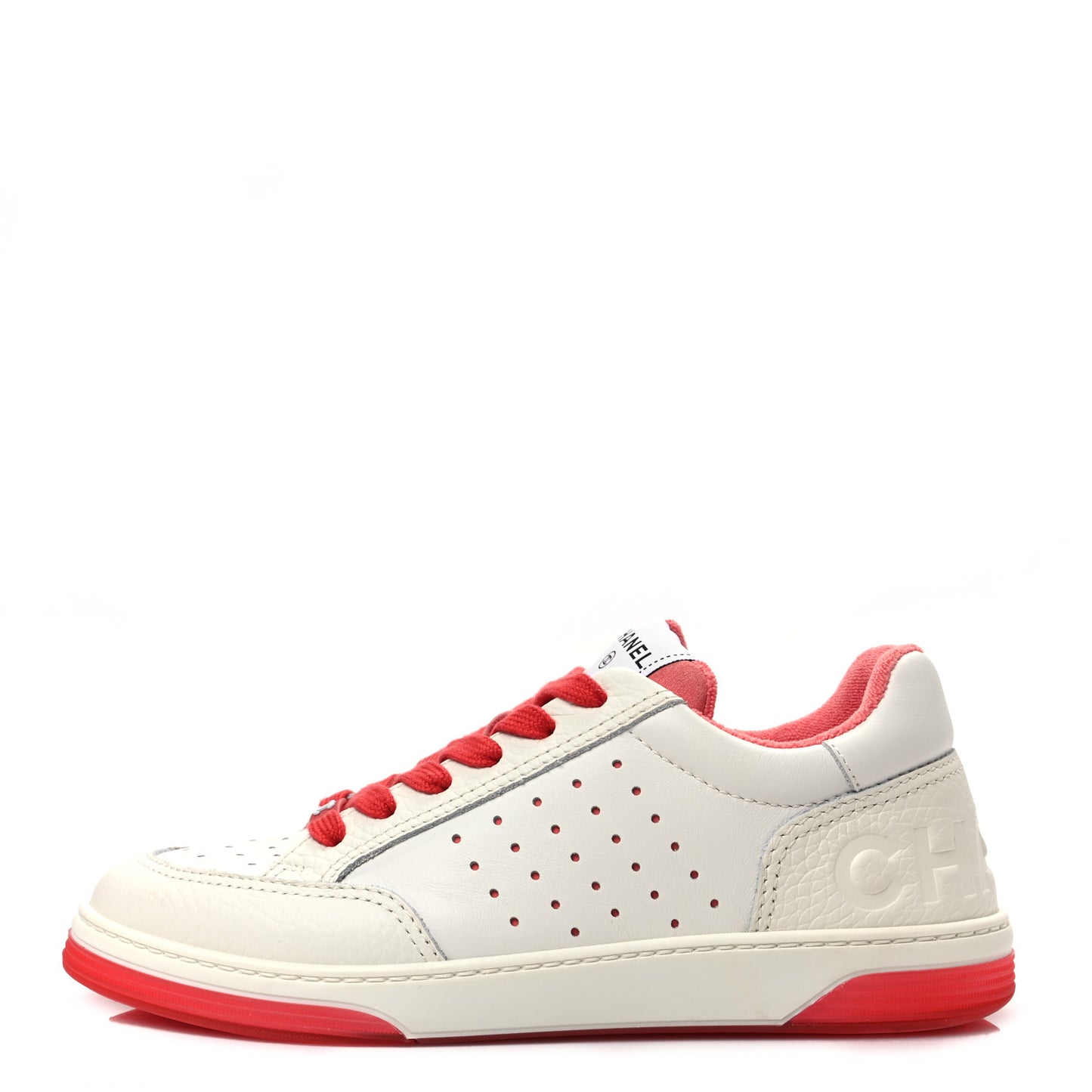 Grained Calfskin Fabric Womens Logo Sneakers 39 White Red