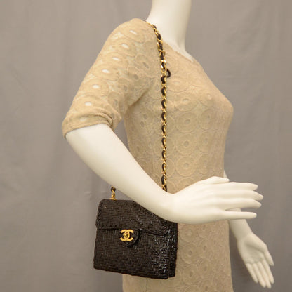 Chanel Patent Woven Mini Flap Black 2 of 9