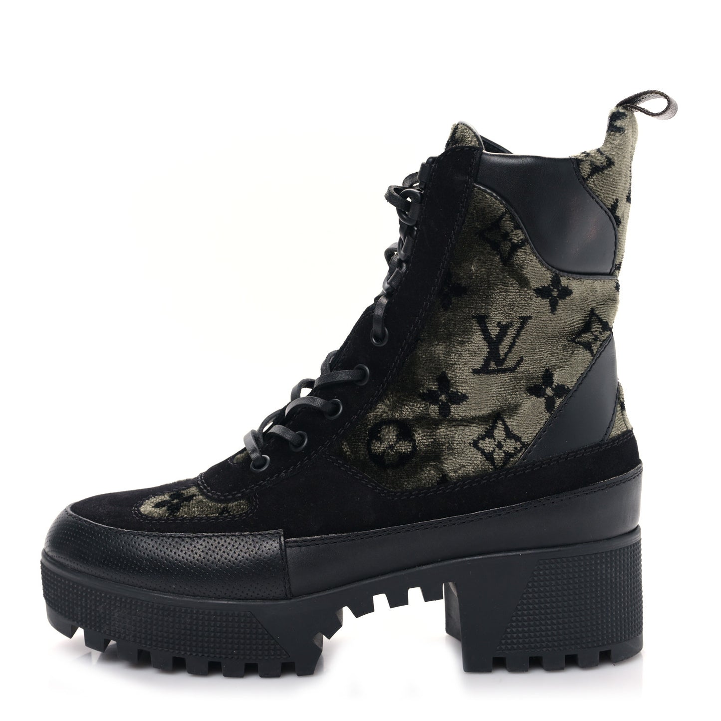 Velvet Calfskin Monogram Laureate Platform Desert Boots 39 Black Green