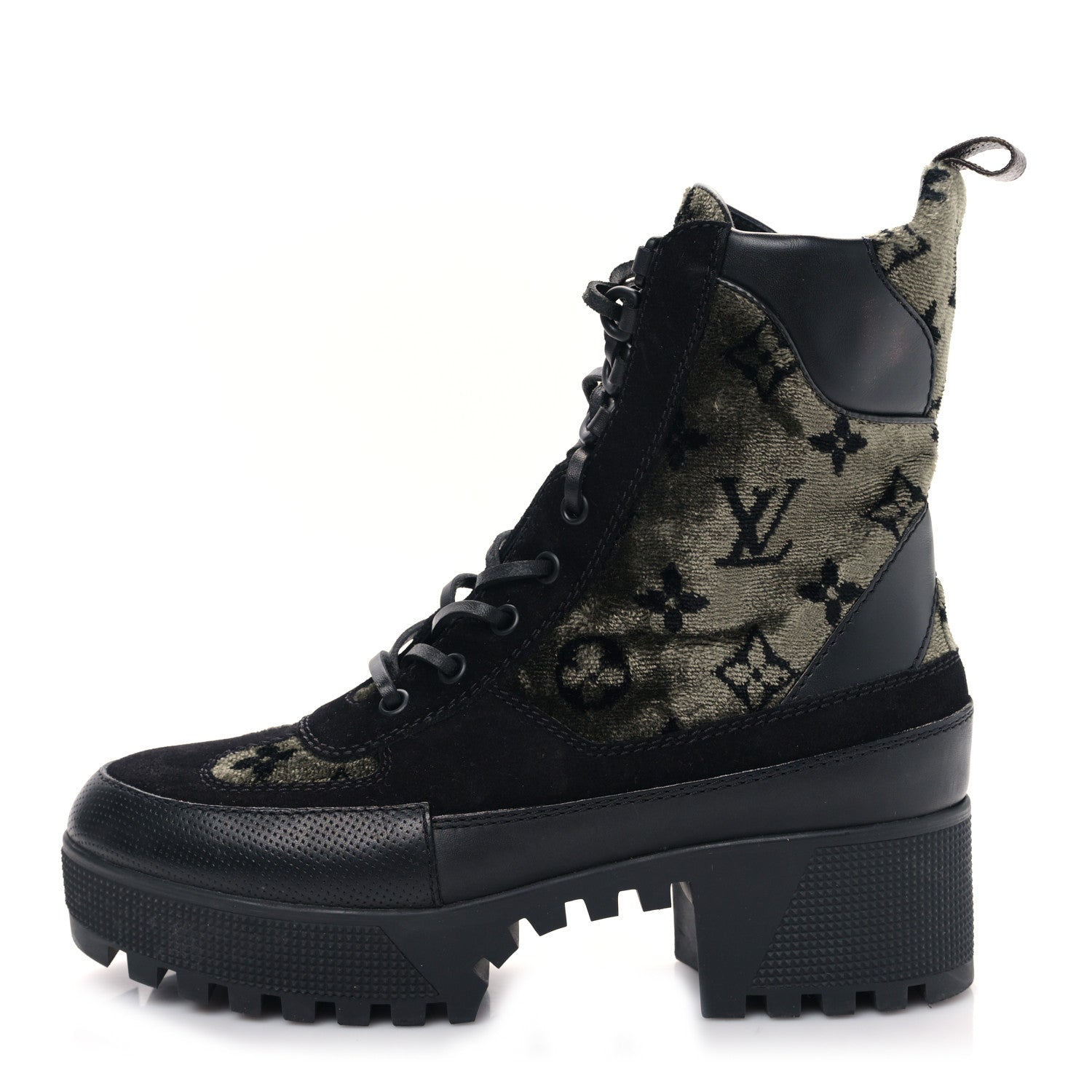 Louis Vuitton Velvet Calfskin Monogram Laureate Platform Desert Boots 39 Black Green 1 of 7