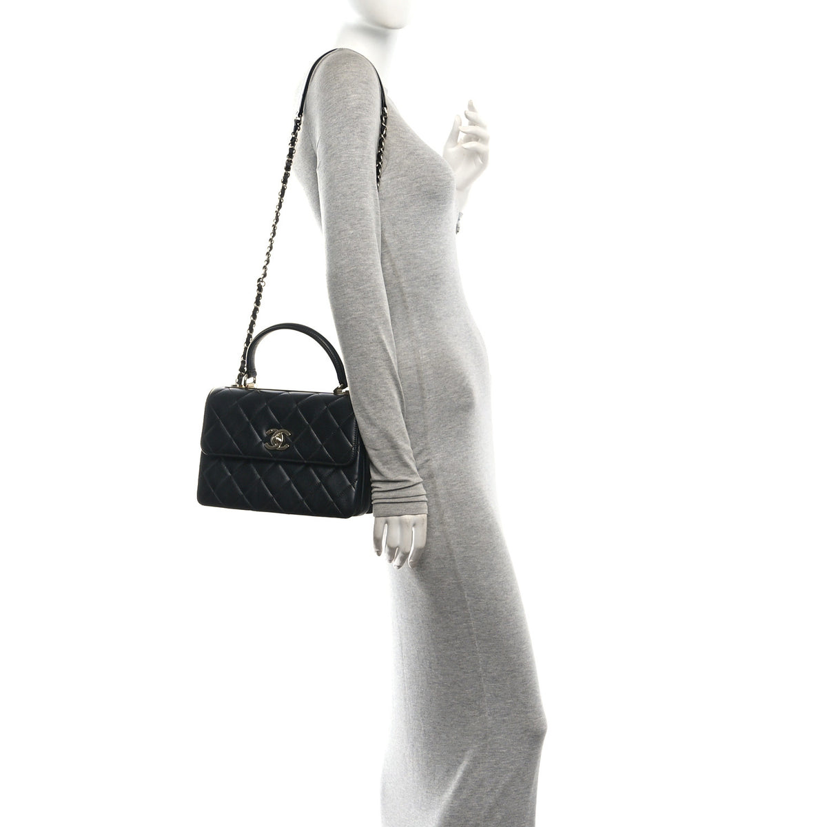 Lambskin Quilted Small Trendy CC Dual Handle Flap Bag Black