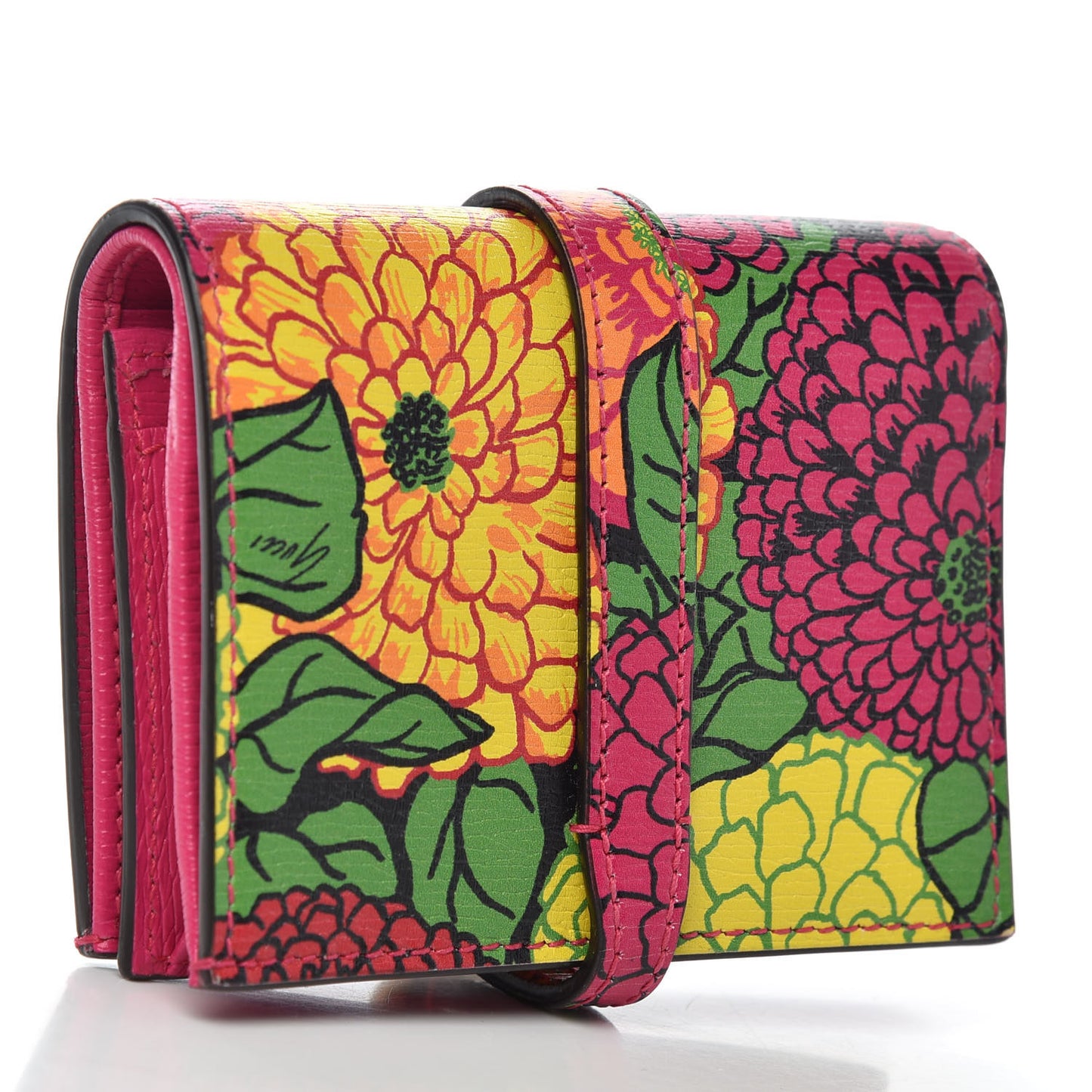 X KEN SCOTT Shangai Calfskin Pomponica Print Jackie 1961 Card Case Multicolor Fuxia Pompon