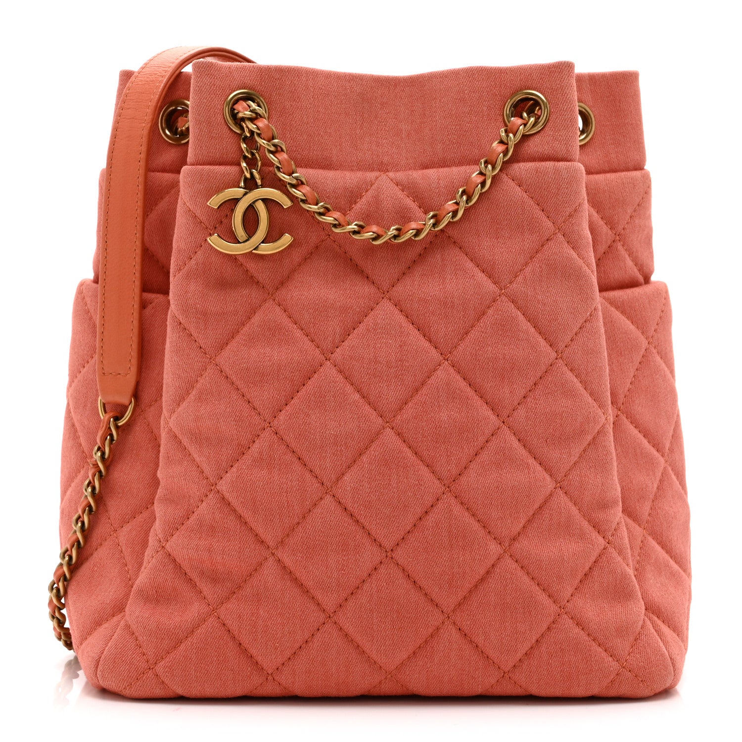 Chanel Washed Denim Quilted Small Urban Spirit Drawstring Bag Orange 1 of 10
