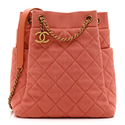 Chanel Washed Denim Quilted Small Urban Spirit Drawstring Bag Orange 1 of 10
