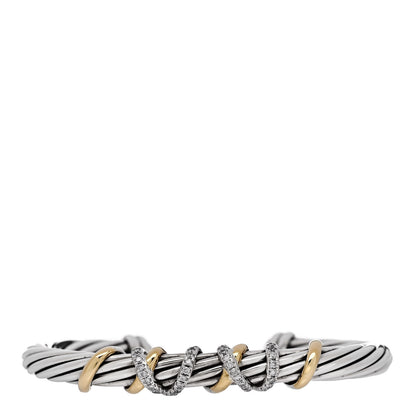 David Yurman Sterling Silver 18K Yellow Gold Diamond 6mm Helena Station Bracelet 1 of 3