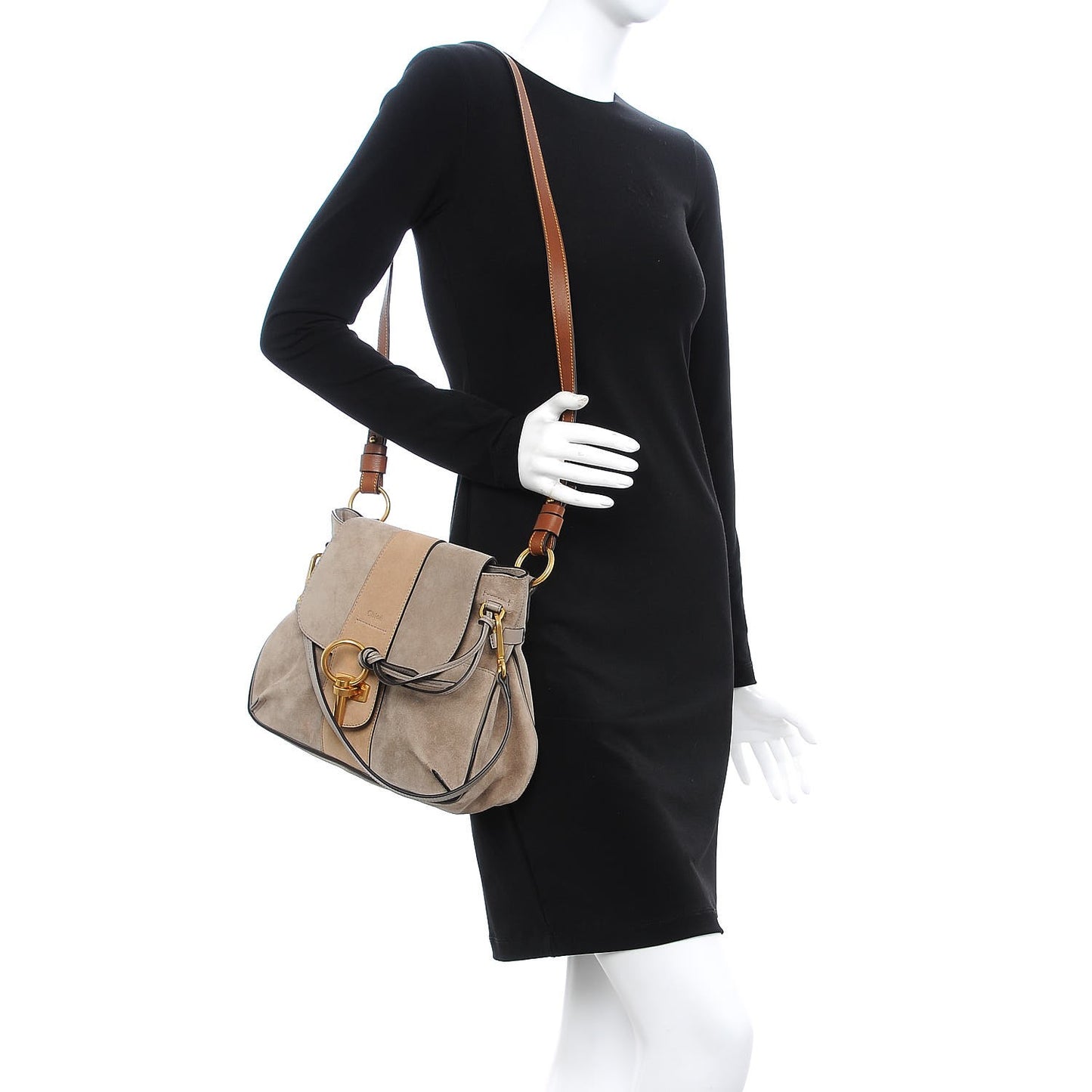 Suede Calfskin Small Lexa Shoulder Bag Motty Grey