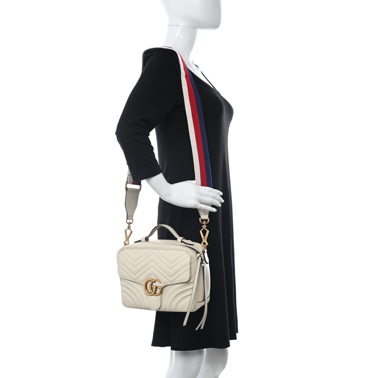 Calfskin Matelasse Sylvie Web Small GG Marmont Top Handle Shoulder Bag White