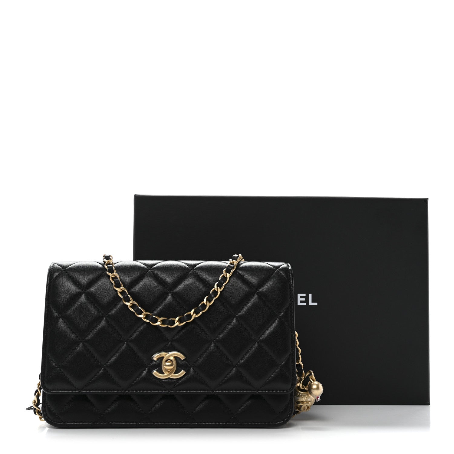 Chanel Lambskin Quilted CC Pearl Crush Wallet on Chain WOC Black 12 of 12