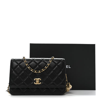 Chanel Lambskin Quilted CC Pearl Crush Wallet on Chain WOC Black 12 of 12