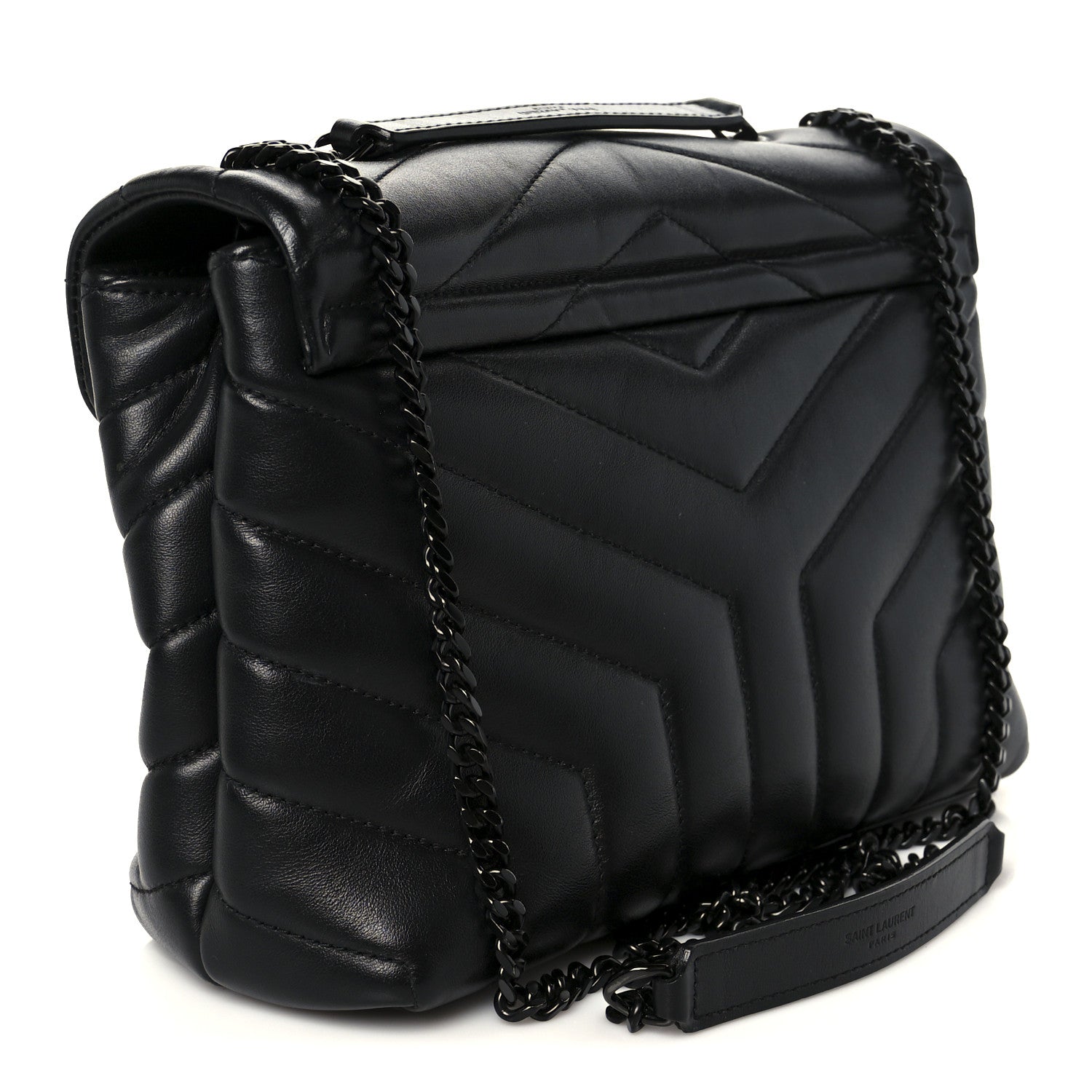Saint Laurent Calfskin Y Quilted Monogram Monochrome Small Loulou Chain Satchel Black 3 of 11