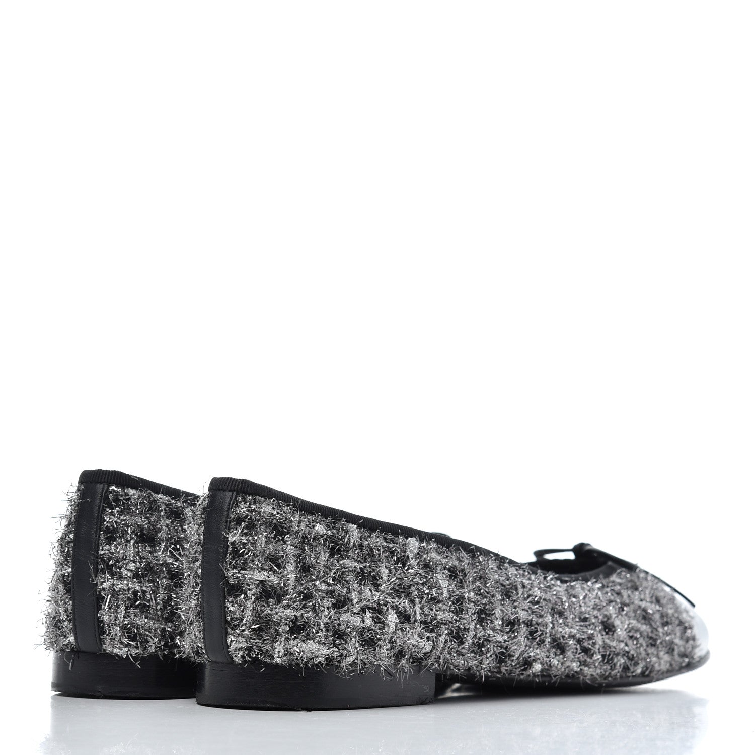 Chanel Metallic Tweed Lambskin Cap Toe Ballerina Flats 41 Black Silver 4 of 15