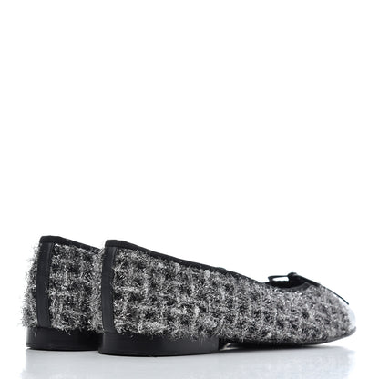 Chanel Metallic Tweed Lambskin Cap Toe Ballerina Flats 41 Black Silver 4 of 15