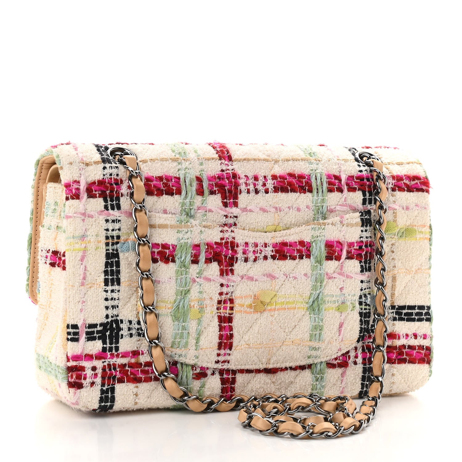 Chanel Tweed Quilted Medium Double Flap Beige Pink 3 of 11