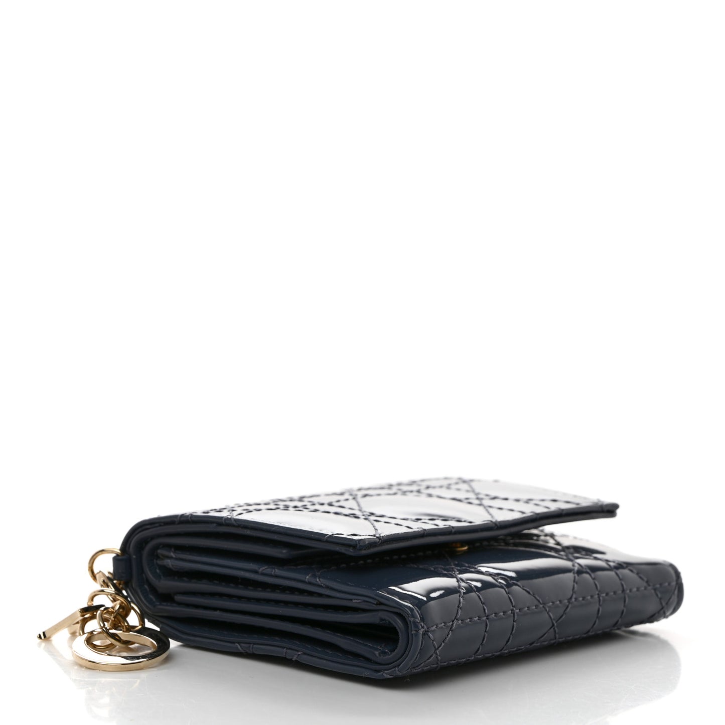 Patent Cannage Lady Dior Lotus Wallet Denim Blue