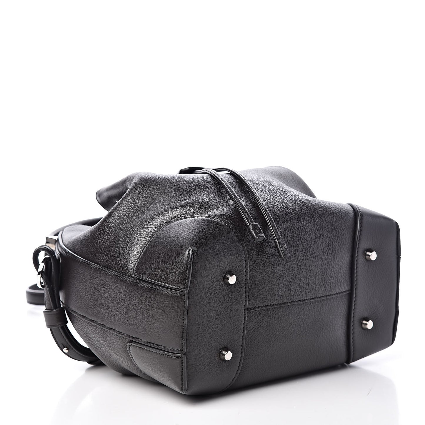 Calfskin Small Lucrezia Drawstring Bucket Bag Black