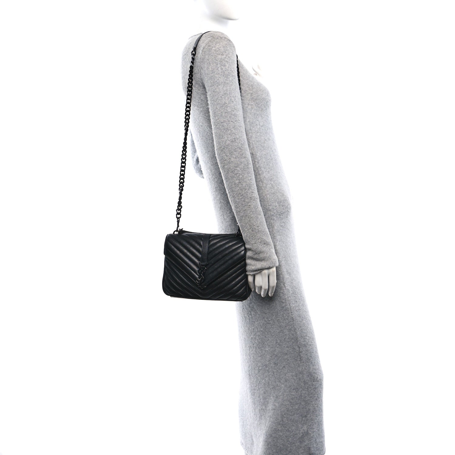 Saint Laurent Sheepskin Matelasse Chevron Monogram Monochrome Medium College Bag Black 2 of 11