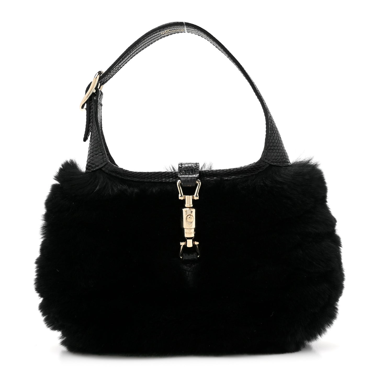 Lizard Rabbit Fur Jackie O Hobo Black