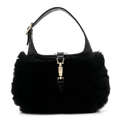 Gucci Lizard Rabbit Fur Jackie O Hobo Black 1 of 11