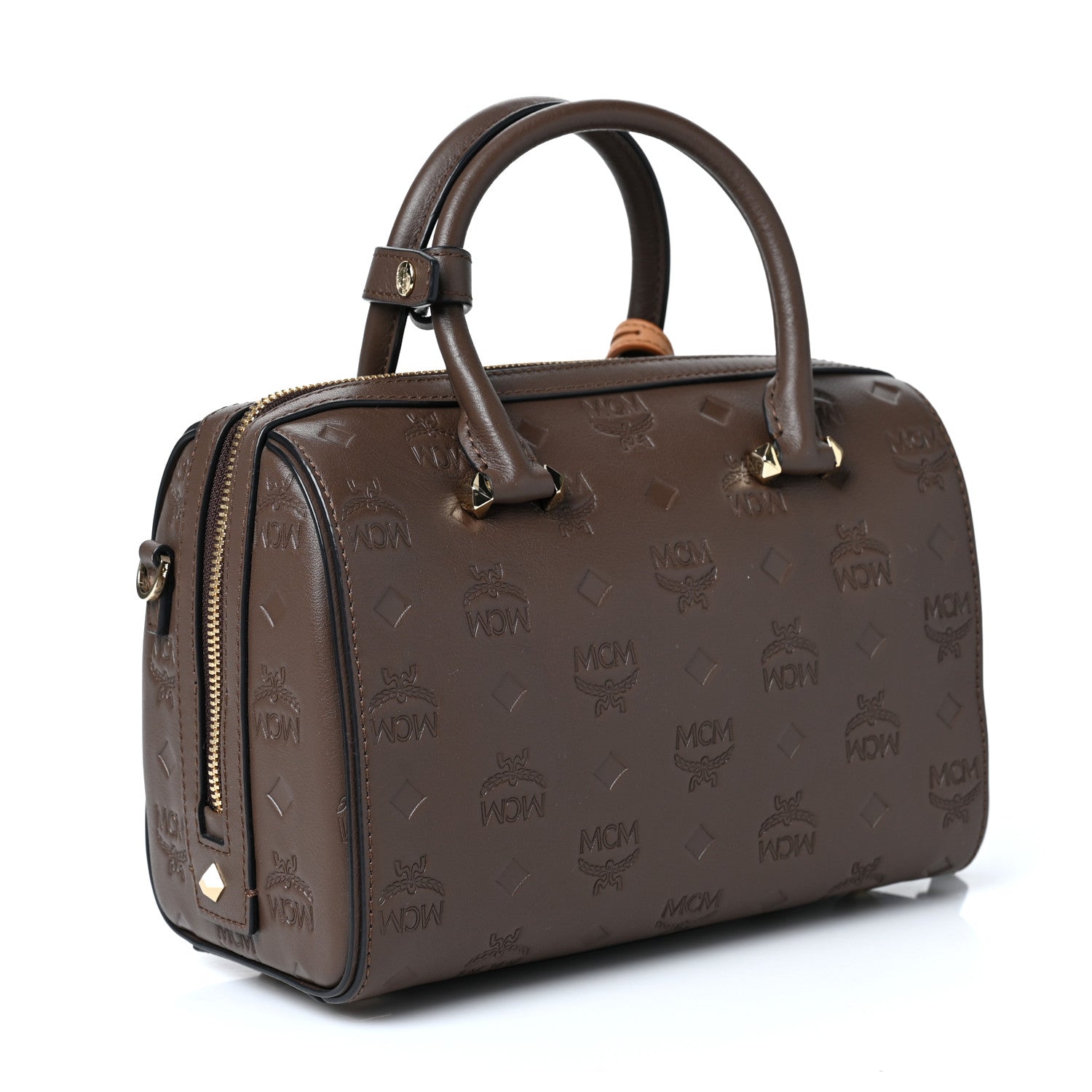 MCM Calfskin Ottomar Monogram Essential Boston Bag Chestnut 2 of 8