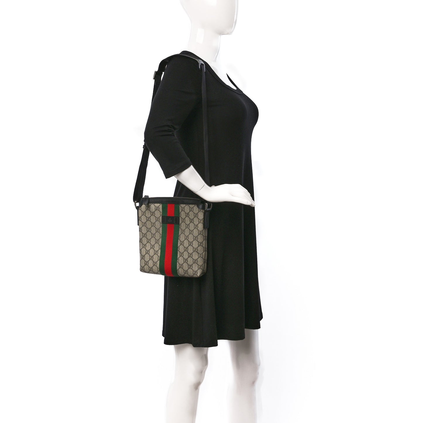 GG Supreme Monogram Web Messenger Bag Black