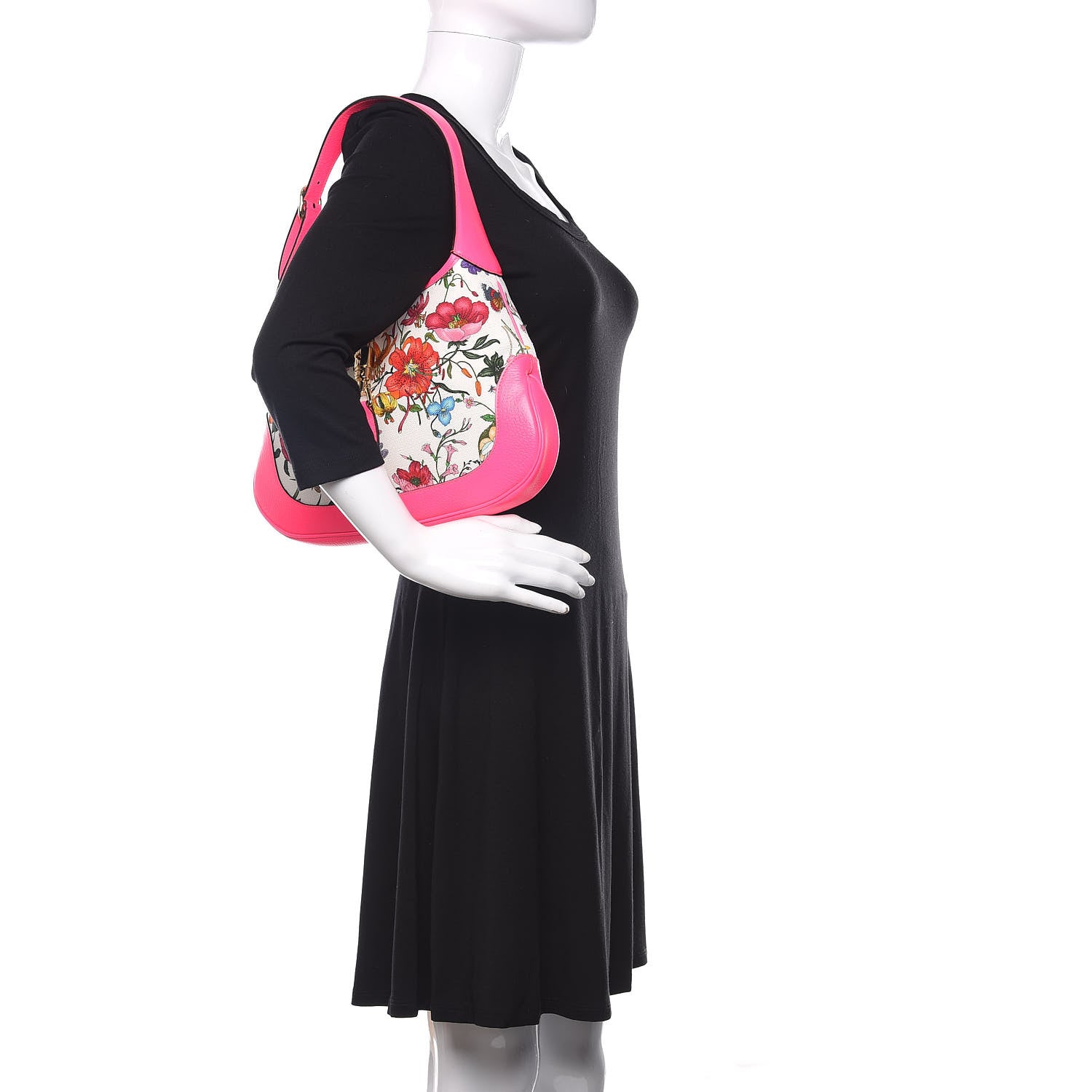 Gucci Canvas Flora Medium Jackie Hobo Fuchsia 2 of 9