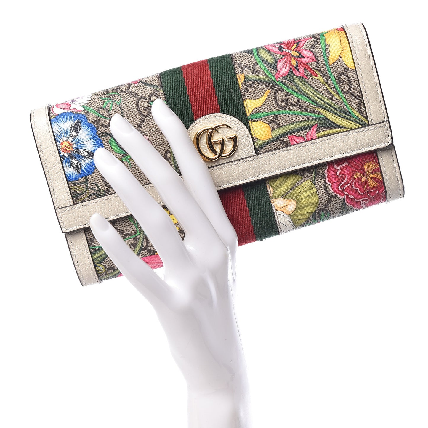 GG Supreme Monogram Flora Web Ophidia Continental Wallet White