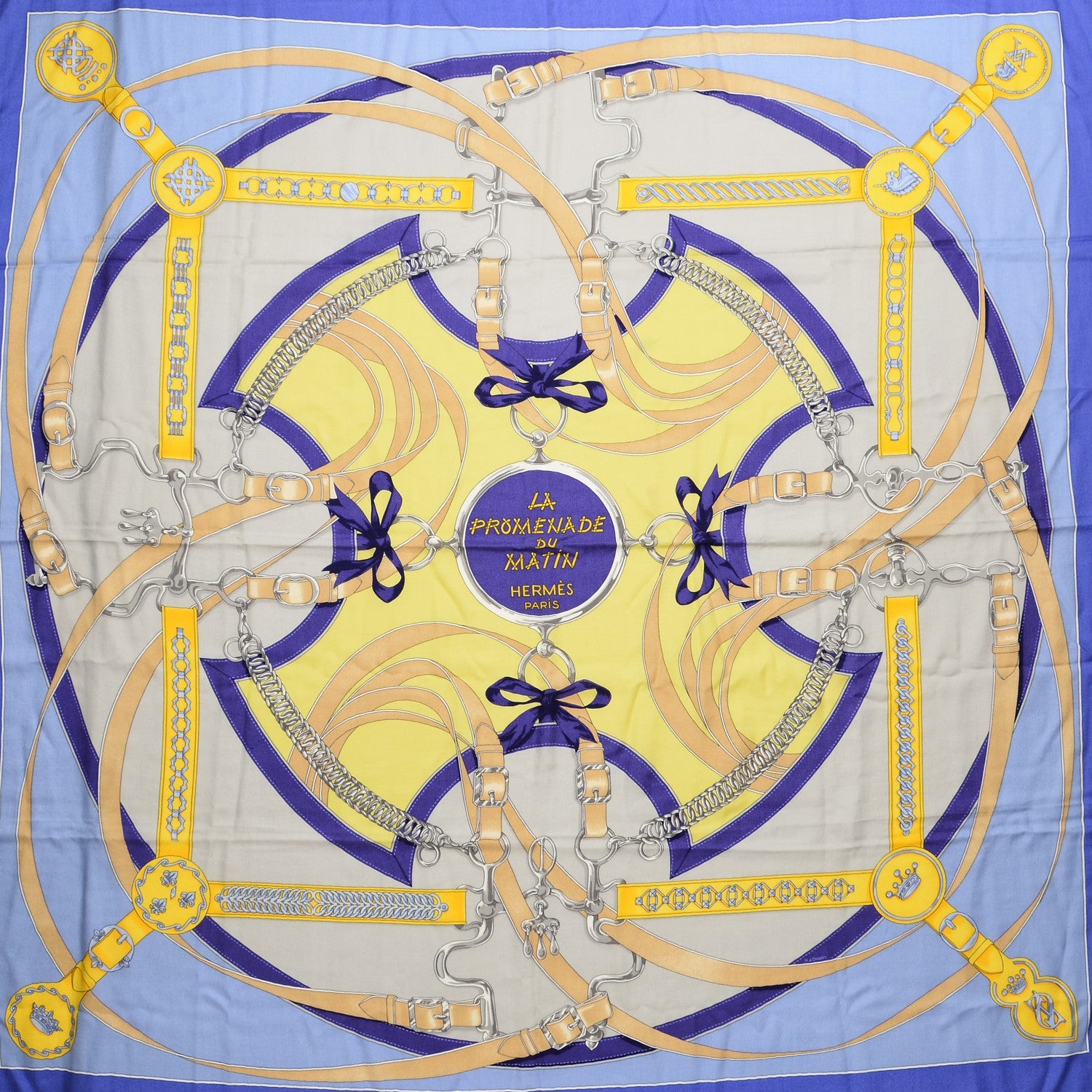Hermes Cashmere Silk La Promenade Du Matin Shawl 140 Lavande Ciel Jaune 1 of 6