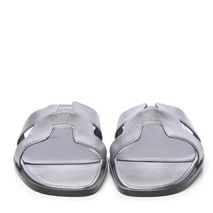 Hermes Metallic Epsom Oran Sandals 38 Argent 2 of 9