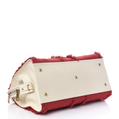 Saint Laurent Linen Fringe Medium Cabas ChYc Red 4 of 19